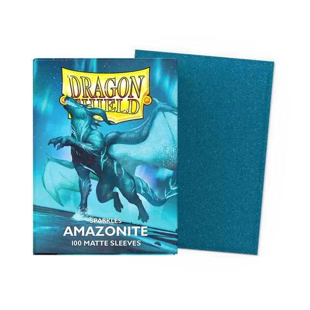 Doos met 100 Dragon Shield Matte Sparkles sleeves in de kleur Amazonite (blauwgroen)