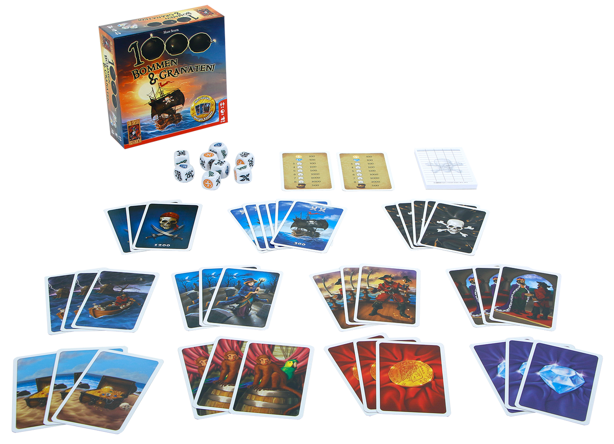 Speelmateriaal van 1000 Bommen & Granaten!, dobbelspel van 999 Games