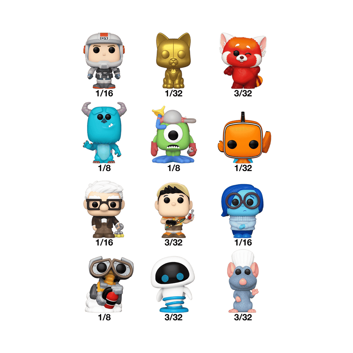 Funko Bitty Pop! Pixar mini-figuurtjes: Buzz Lightyear, Sully, Mike, WALL-E, EVE en meer