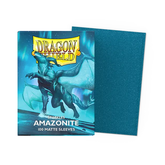 Doos met 100 Dragon Shield Matte Sparkles sleeves in de kleur Amazonite (blauwgroen)