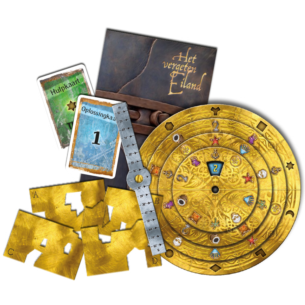 Speelmateriaal van EXIT - Het Vergeten Eiland, escaperoomspel van 999 Games