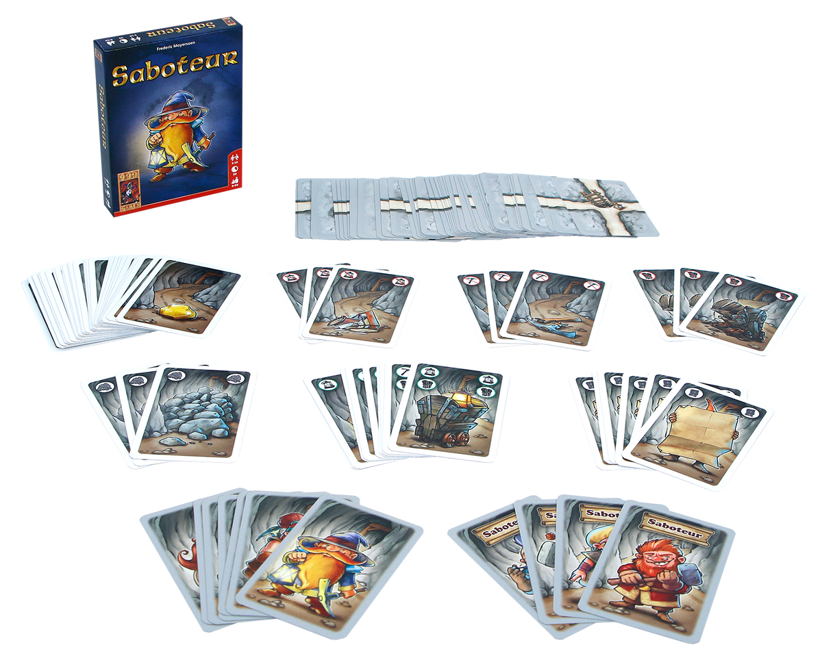 Speelmateriaal van Saboteur, kaartspel van 999 Games