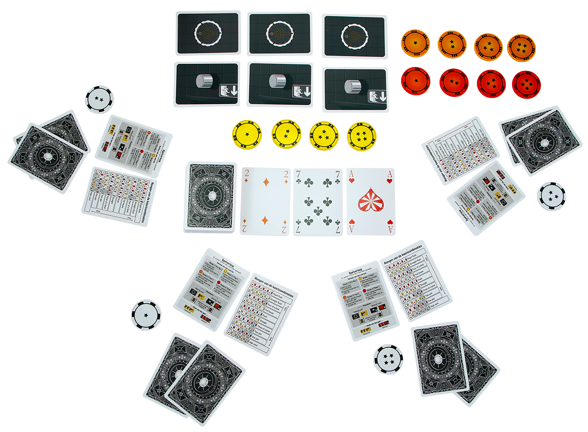 Speelmateriaal van The Gang, kaartspel van 999 Games