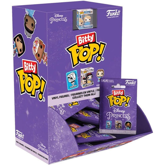 Funko Bitty Pop! Disney Princess mystery blind bags in de display, met o.a. Assepoester, Sneeuwwitje en Jasmine