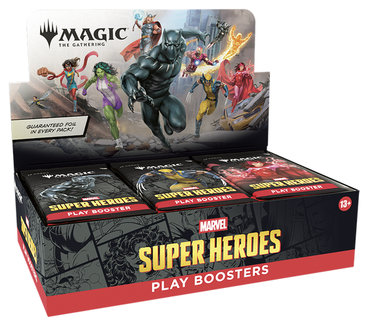 Display met dertig Magic: The Gathering Marvel Super Heroes Play Boosters