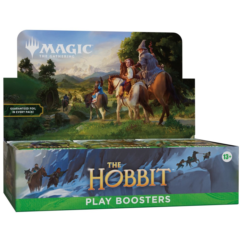 Display met dertig Magic: The Gathering The Hobbit Play Boosters, Engelstalig